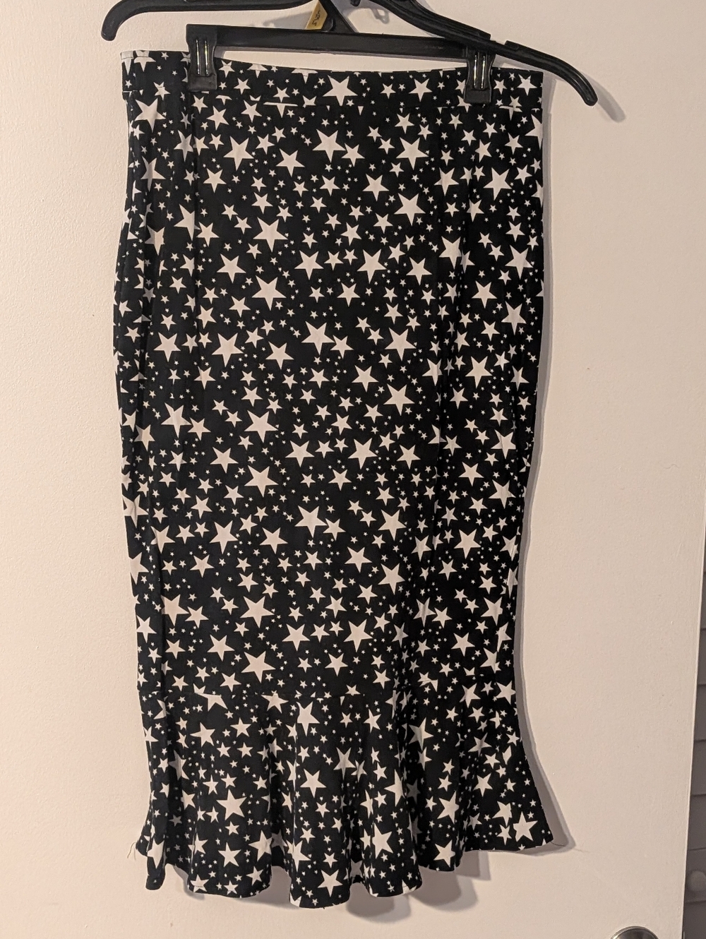 VfEmage Black Midi Peplum Flared Skirt with White Star Print